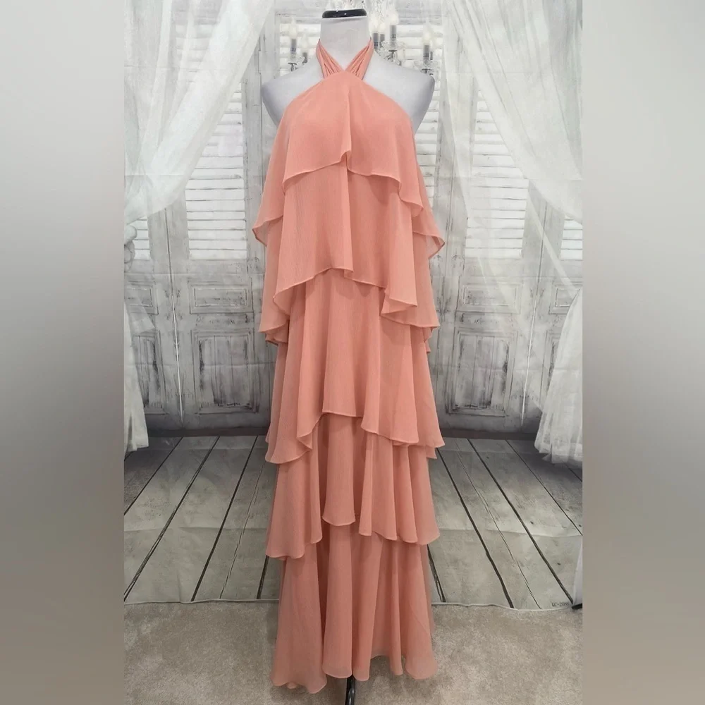 Antonio Melani Mariella Crinkled Chiffon Halter Neck Sleeveless Maxi Dress Pink - Picture 6 of 14